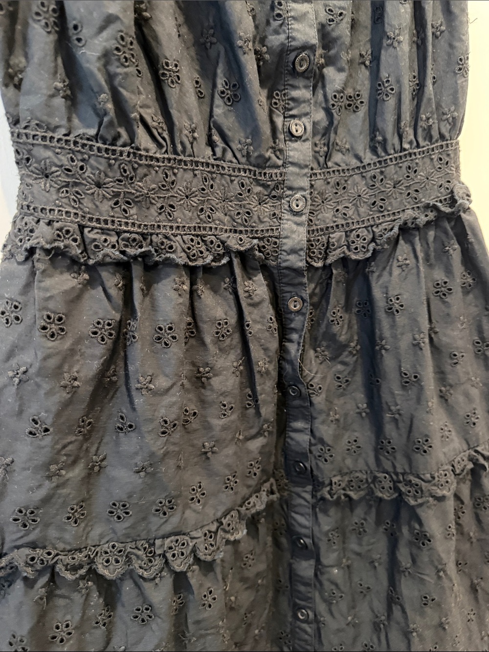 DOEN Gap Dress Black Eyelet Cotton Midi Maxi Dress Romantic Boho Cottagecore - Picture 5 of 8